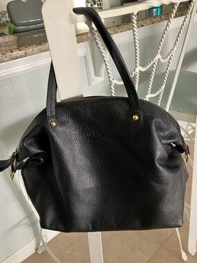 Black Pebbled Leather Shoulder Bag with Gold Hardware